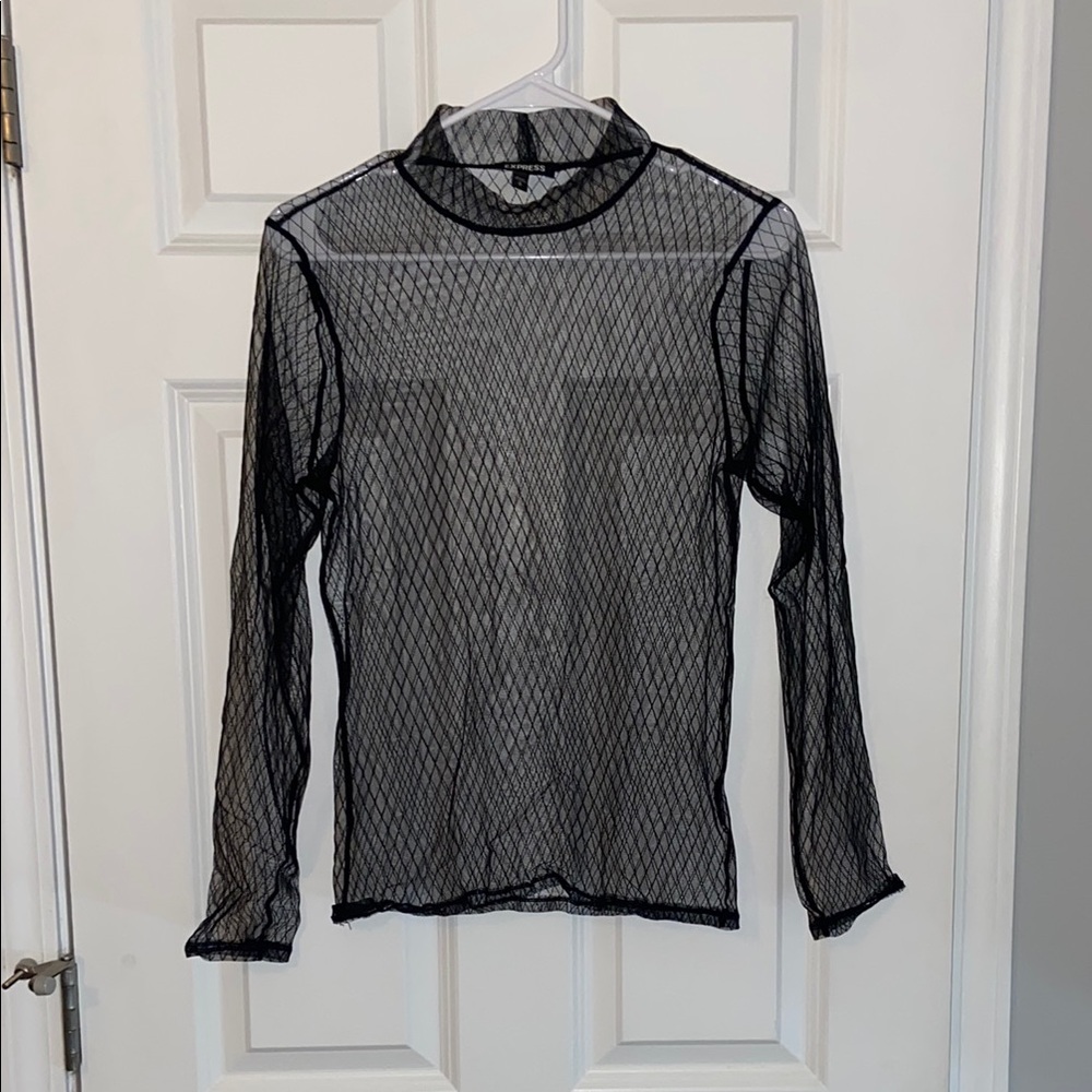 Express Black Fitted Sheer Long Sleeve Blouse